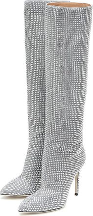 Generic Womens Stiletto Heel Rhinestone Knee High Boots Sexy Pointed Toe Dress Long Boots Fashion Rivet Pull On High Heel Tall Boots Comfort Leather Straight 