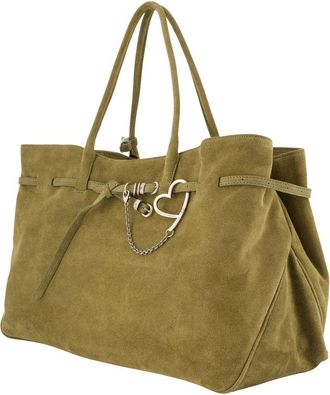 Marge Sherwood Womens Suede Leather Tote Khaki Cowhide