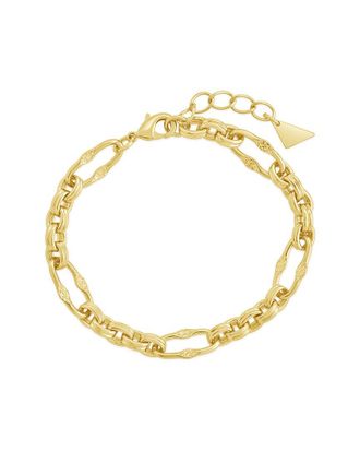 Sterling Forever 14K Plated Tegan Textured Long Link Bracelet