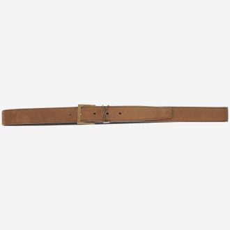 Saint Laurent Mens Belt Cassandre Vadim Suede Brown