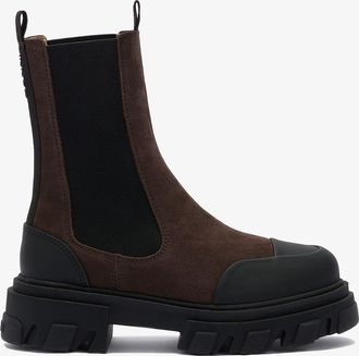 Ganni Brown Cleated Mid Chelsea Boots in