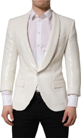 Dolce & Gabbana Viscose Single Breasted Blazer Jacket - Heren - Blazers - Wit - M - Leer - Jassen