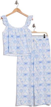 PJ Salvage Ruffle Long Pajamas in Ice Blue at Nordstrom Rack, Size X-Small
