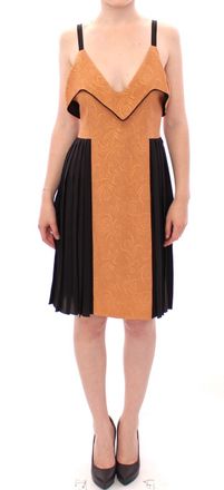 Filos Womens Mustard Yellow Pleated Midi Dress - Tan Silk - Size EU 40 (Womens)