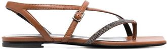Fabiana Filippi bead-embellished cross-strap sandals - women - Calf Leather/Calf Leather/Calf Leather - 37.5 - Brown