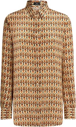 Etro Zijden Geometrische Print Shirt Vrouwen - Dames - Overhemden - Beige - M - Overhemden