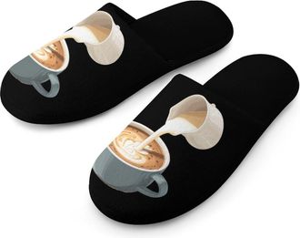 Generic Coffee Prints Mens Slippers Warm Non-Slip Houes Shose Spa Slipper for Home Bedroom