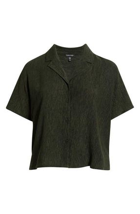 Eileen Fisher Crinkle Notch Collar Button-Up Shirt in Seaweed at Nordstrom, Size 2 X