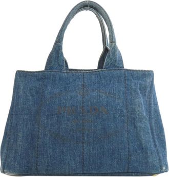 Prada Canapa Blue Canapa Tote Bag (Pre-Owned)