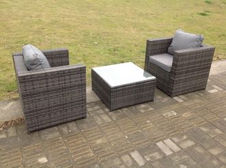 Fimous Rattan Garden Furniture Chairs Square Coffee Table Set in Dark Grey