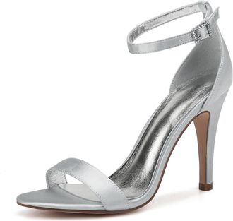 Generic Women Sexy Bridal Heels Wedding Ankle Strap Heel Open Toe Stiletto High Heeled Sandals for Party,Night Out,Daily 10.5Cm,Silver,6 UK