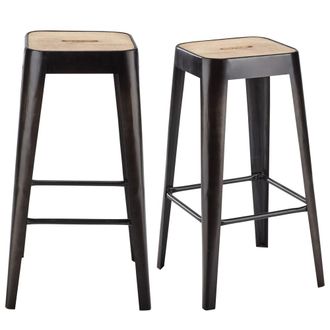 Maisons du monde Taburetes de bar industriales H79 de madera de mango y acero (x2)
