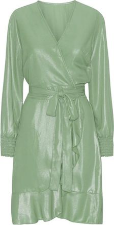 Americandreams Milly LS Shimmer Wrap Dress - Dames - Wikkelkleedje - Groen - M - Polyester - Kleedjes