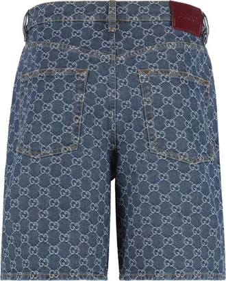 Gucci Womens Jacquard Logo Denim Shorts