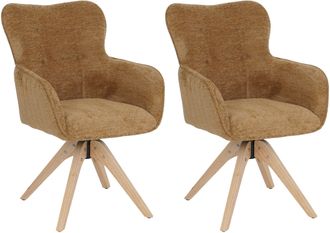 Hhg [nunca Usado] Juego De 2 Sillas De Comedor Hhg-703, Silla De Cocina Con Reposabrazos Giratorios, Tejido De Chenilla (680 G/m&sup2;) Y Madera Mvg, Amarillo 