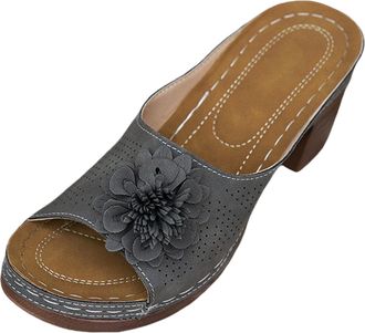 Generic Sandals for Women Womens Slippers Flower High Heel 2026 Summer Leisure Fish Mouth Thick Heel Womens Sandals Casual Slippers Boot Indoor Outdoor Slides