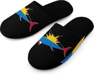 Generic Antigua And Barbuda Flag with Tuna Fish Mens House Slippers Slip Indoor Slipper On Shoes Warm Outdoor