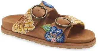 Laidbacklondon Clay Embroidered Slide Sandal in Mustard Suede/multi at Nordstrom, Size 39