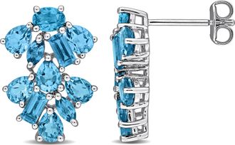 Mimi & Max Multi-Gem Double Floral Drop Earrings Sterling Silver