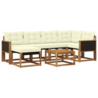 vidaXL Conjunto De Sof&aacute;s De Exterior Con Coj&iacute;n 7 Pcs Natural Y Crema Vidaxl