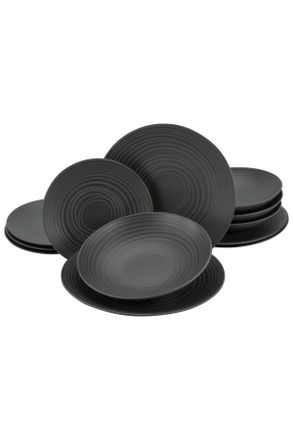CREATABLE Tafelservice, Schwarz, Keramik, 12-teilig, Kreise, Made in Europe, Geschirr, Geschirrsets, Tafelservice
