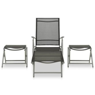 Berkfield Home 3 Piece Garden Lounge Set Textilene & Aluminium Silver in Black