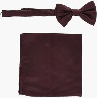 Corneliani Silk Satin Bow Tie And Pocket Square Set size One Size