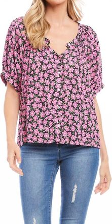 Karen Kane Fancee Floral Short Sleeve Peasant Top In Purple Multi