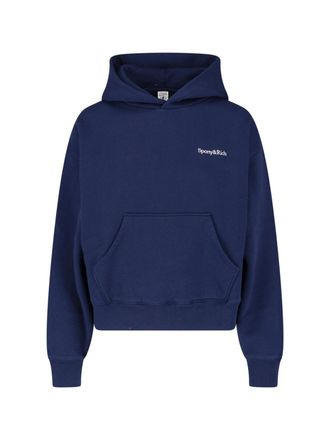 Sporty & Rich Navy Cropped Cotton-Blend Hoodie