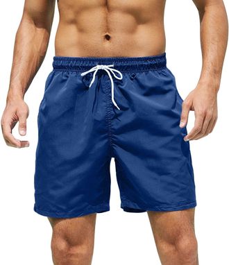 Generic Mens Double Layer Swimming Trunks, Summer Lightweight Regular Fit Solid Color Board Shorts, Breathable Quick-Dry Hawaiian Beach Shorts, Drawstring Ela