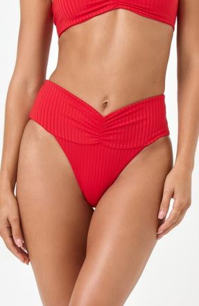 L*Space Bardot Ruched Rib Bikini Bottoms in Flame at Nordstrom, Size X-Large