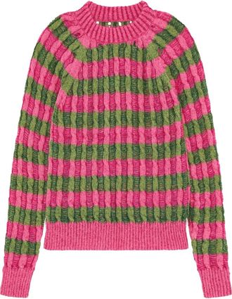 AGR Maglione in maglia a trecce a righe - Rosa