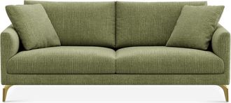Castlery Lena Sofa Customized, (Washed Chenille) Moss (Brass Legs), Machine Washable, Removable Covers for Green