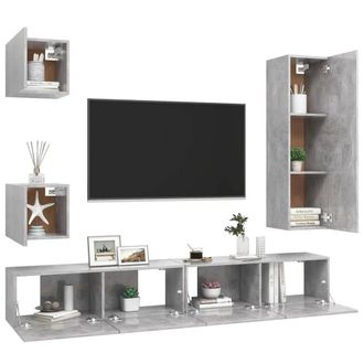 Berkfield Home Practical 5 Piece TV Cabinet Set Concrete Grey Engineered Wood