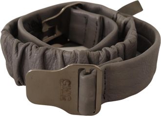 Costume National WoMens Gray Leather Silver Buckle Waist Belt - Grey - Size 34 inches