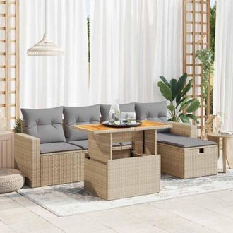 vidaXL Set Sof&aacute;s Jard&iacute;n Y Cojines 6 Pzas Rat&aacute;n Sint&eacute;tico Acacia Beige Vidaxl