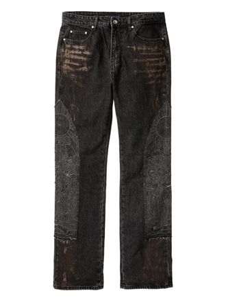 Who Decides War by Ev Bravado appliqu&eacute; frayed jeans - Black
