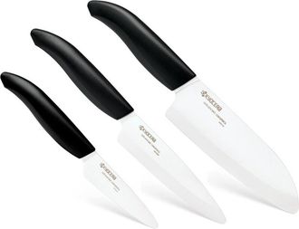 Kyocera Set coltelli in ceramica lama spelucchino 7,5 cm, lama universale 11 cm, lama Santoku 14 cm, lama in ceramica zirconia, levigata a mano