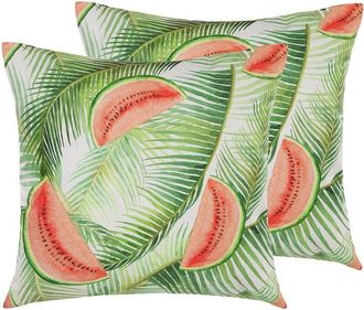 Beliani Conjunto De Cojines De Jard&iacute;n Verde Multicolor De Poli&eacute;ster Cuadrado 45 Cm Relleno Grueso Con Motivo Floral Lovoleto