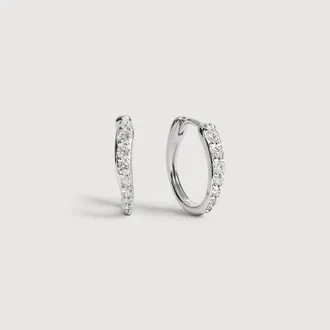 Monica Vinader Sterling Silver Riva Pav&eacute; Diamond Small Hoop Earrings Lab Grown Diamond