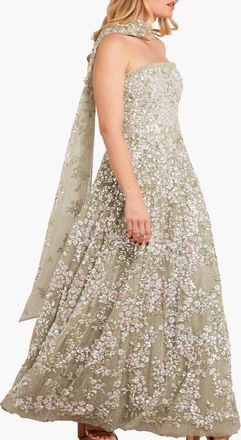 Needle & Thread Dream Garland Strapless Gown in Aloe/multi at Nordstrom, Size 6