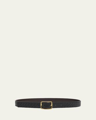Bottega Veneta Reverso Intrecciato Calfskin Leather Belt