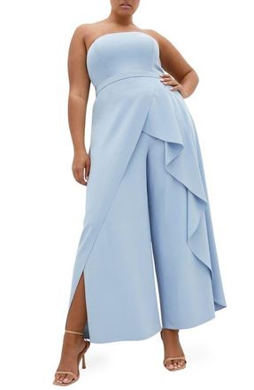City Chic Attract Strapless Jumpsuit in Dusty Blue at Nordstrom, Size Xxxs