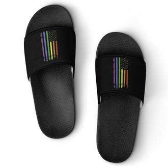 Generic Rainbow U.S. Flag Shower Shoes Slipper for Women Men Beach Slippers Quick Drying Non Slip Open-Toe Sandals