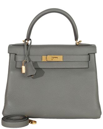 Herm&egrave;s Gray Leather Gris Meyer Clemence Kelly 28 Ghw (Authentic Pre-Loved)
