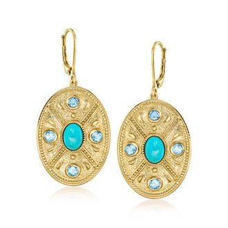 Ross-Simons Turquoise and. Sky Blue Topaz Etruscan-Style Oval Drop Earrings in 18kt Gold Over Sterling