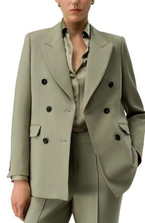 LilySilk Womens Silk-Wool Blend Double Breasted Lapel Blazer in Laurel Oak at Nordstrom, Size 10