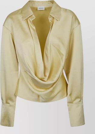 Andamane satin deep v-neck long-sleeve blouse