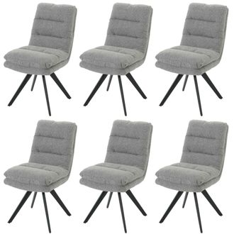 Hhg Hhg - Lote De 6 Sillas De Comedor 481, Silla De Cocina, Giratoria Auto Posici&oacute;n Tela/textil Boucl&eacute; Mvg, Gris Claro