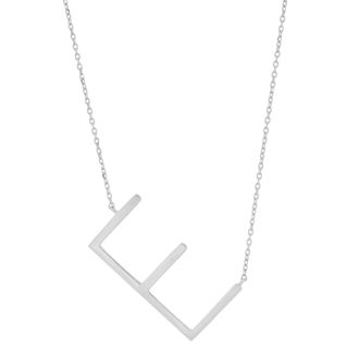 MAX + STONE Sterling Silver Large Sideways Block Letter Initial with Extendable Cable Chain, 16 to 18 inches
